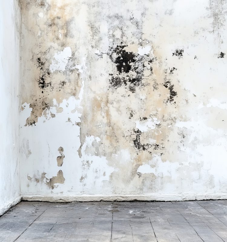 Damp wall with mold growth in empty room. High quality photo